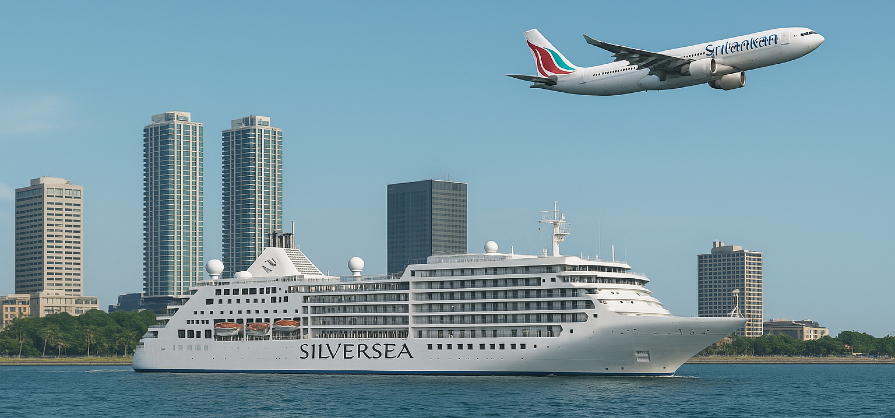 Cruise ship and airplane